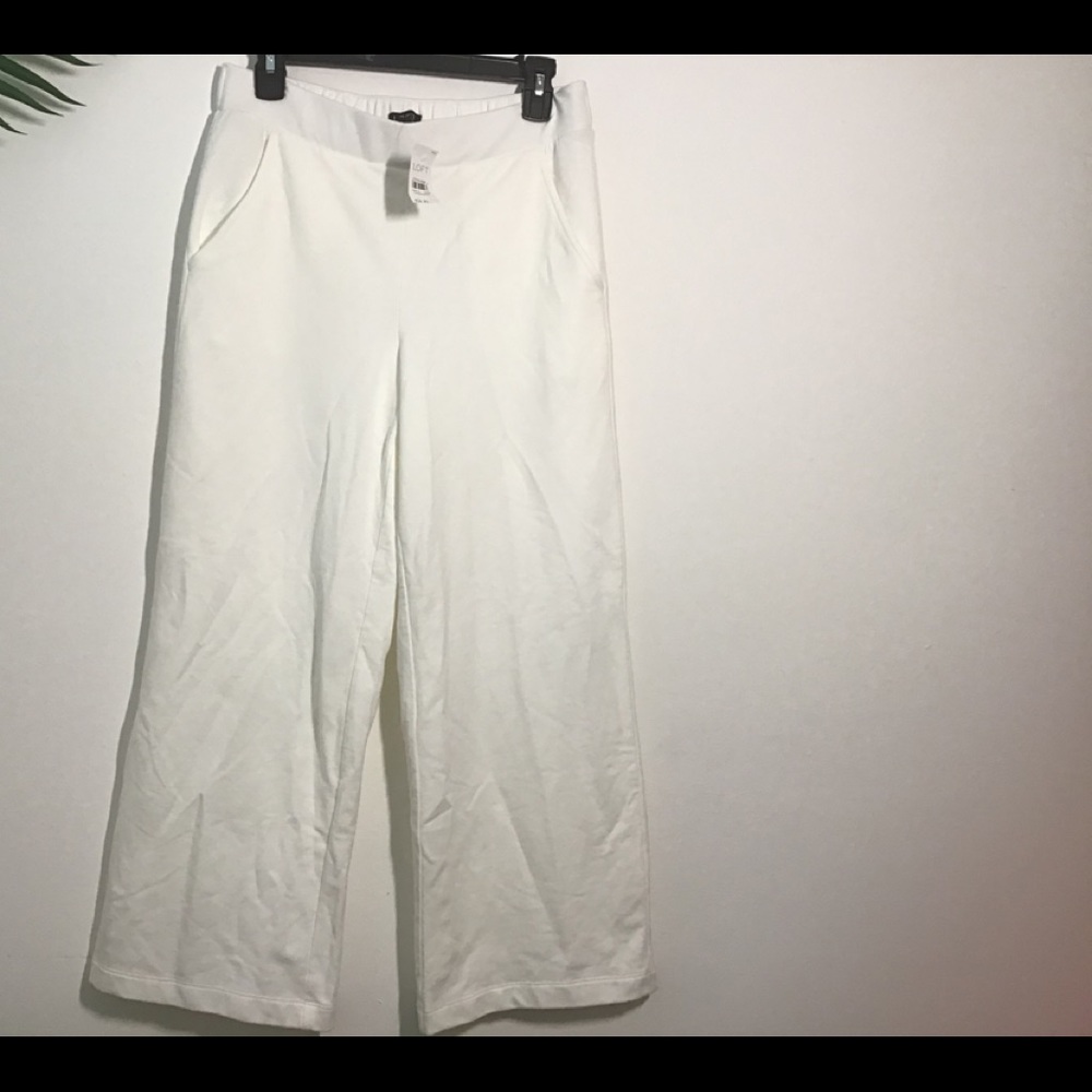 Loft white cropped wide leg pants size Small